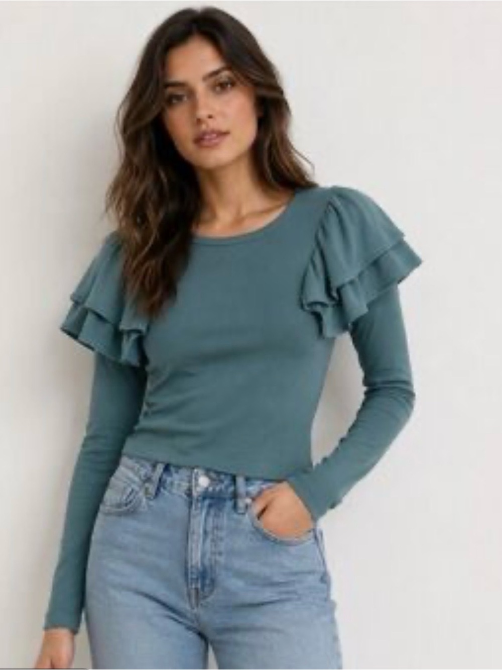 NWT ZARA Ribbed T-shirt with Frills XL